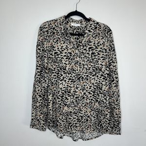 Beach Lunch Lounge Shirt Women's Large Brown Leopard  Print Button Down MobWife